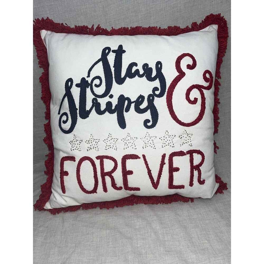 Stars And Stripes Forever Beaded Pillow 16 in x 16 in New America Freedom